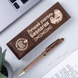 Ручка в подарочном футляре WOOD лучший учитель биологии - фото