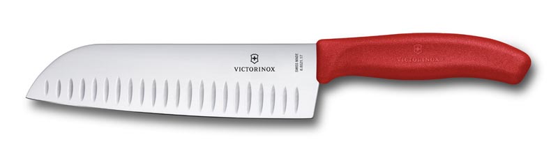 Нож сантоку Victorinox SwissClassic, рифлёное лезвие 17 см, красный, в подарочной коробке KSL-6.8521.17G - фото