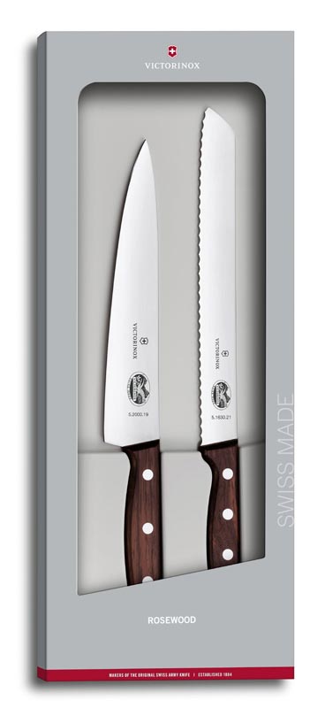 Набор из 2 кухонных ножей VICTORINOX Rosewood: разделочный нож 19 см и нож для хлеба 21 см KSL-5.1020.21G - фото