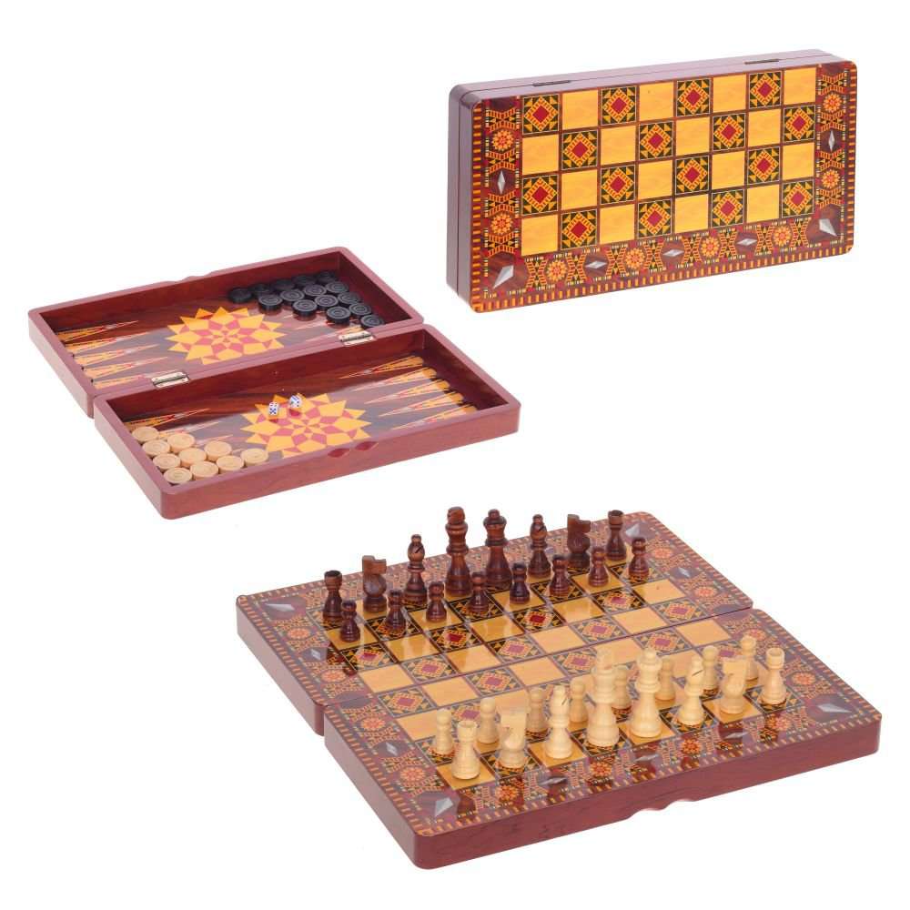 Игра настольная 3 в 1 (шахматы, шашки, нарды), L39,5 W20 H6 см KSM-676629 - фото