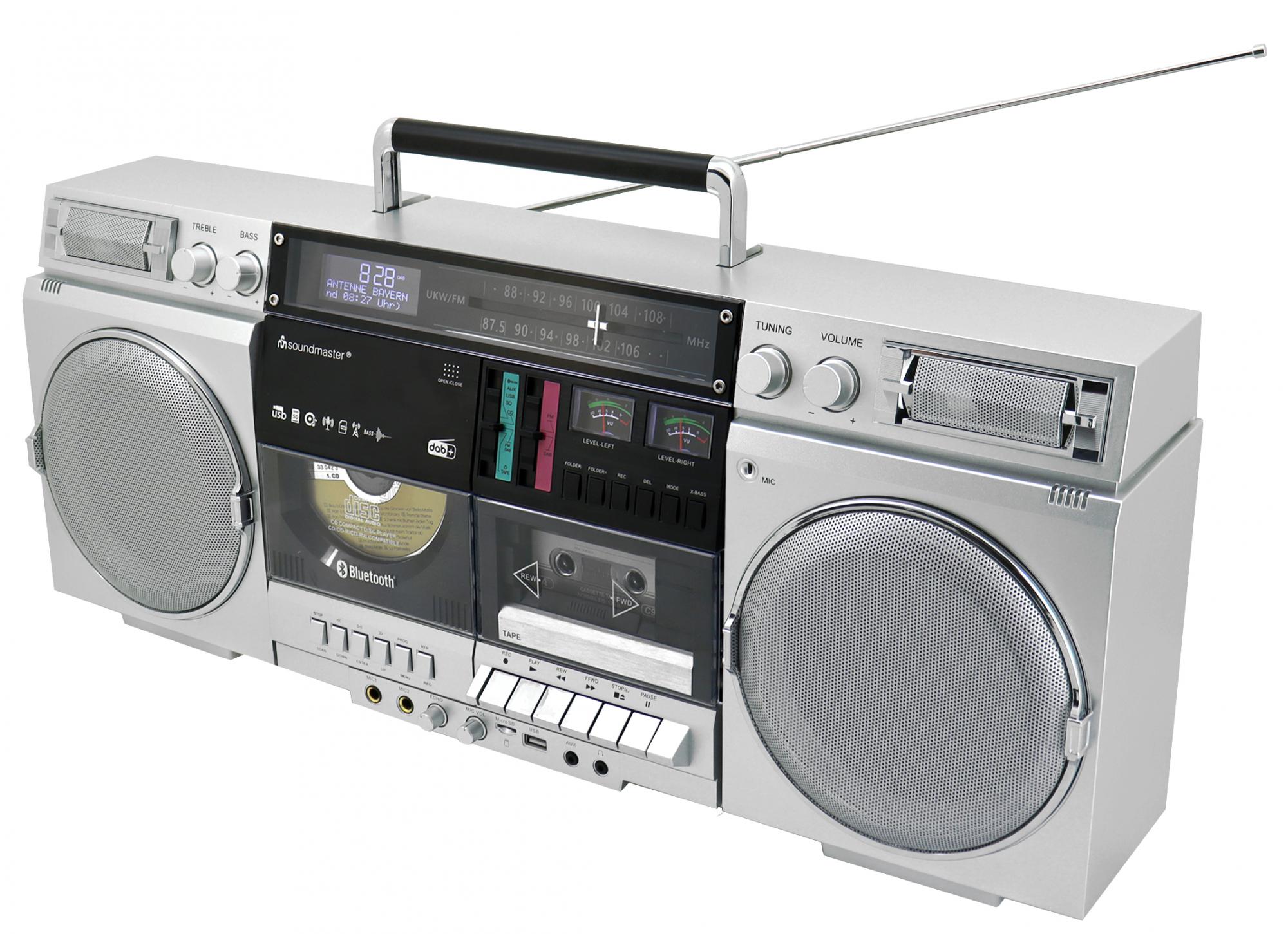 Музыкальный центр Soundmaster в стиле Ghetto Blaster 80, FM,CD,MP3,магнитофон,USB,SD,Bt KSS-SCD1980SI - фото