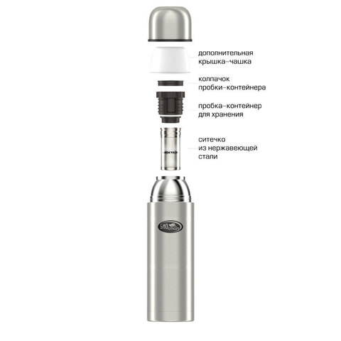 Термос Biostal Охота (1 литр), 2 чашки, с ситечком, стальной KSZ-NBP-1000Z - фото